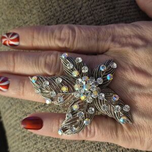 Vintage Aurora Borealis floral Statement Ring Adjustable Ring